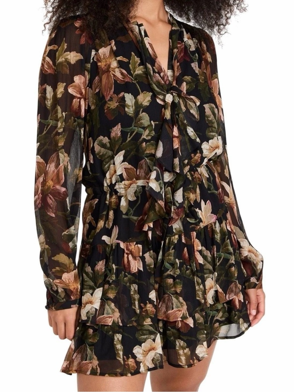 PAIGE Elynne Floral Print Long Sleeve Minidress - Medium